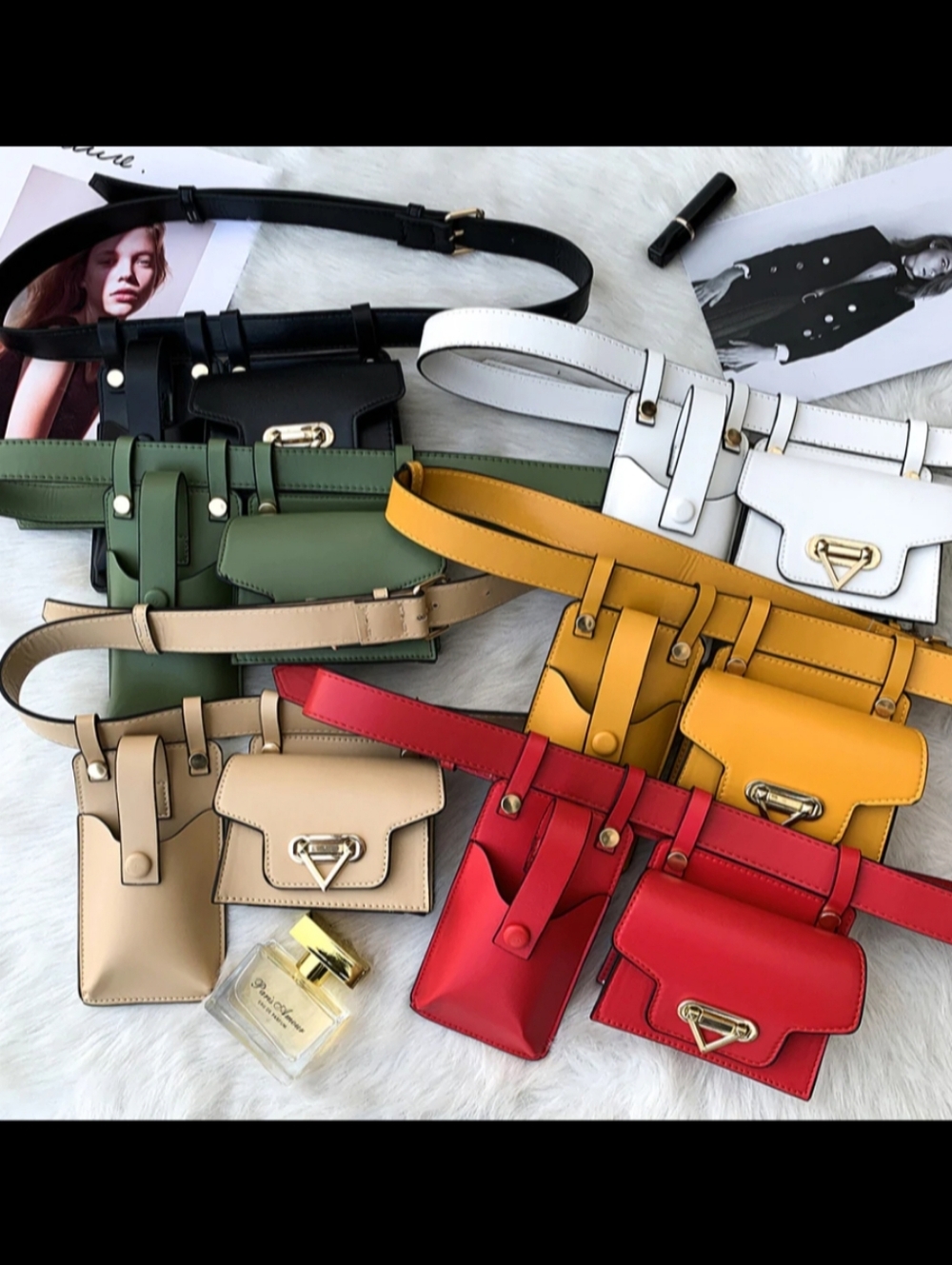 Women’s Leather Belt Bag - Red, Yellow, White, Green, Beige, Black